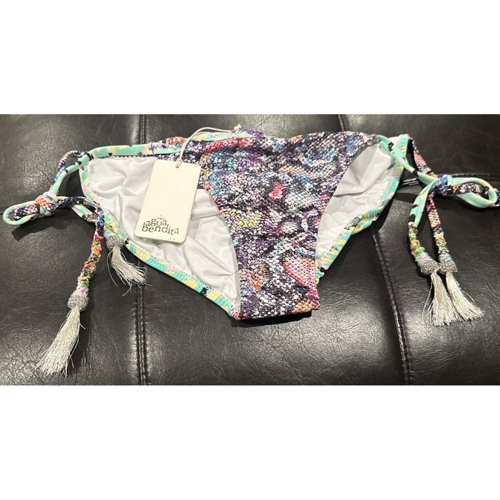Agua Bendita Sze Large Basilisco Python Snakeskin Beaded Tie Ruch Bikini Bottoms